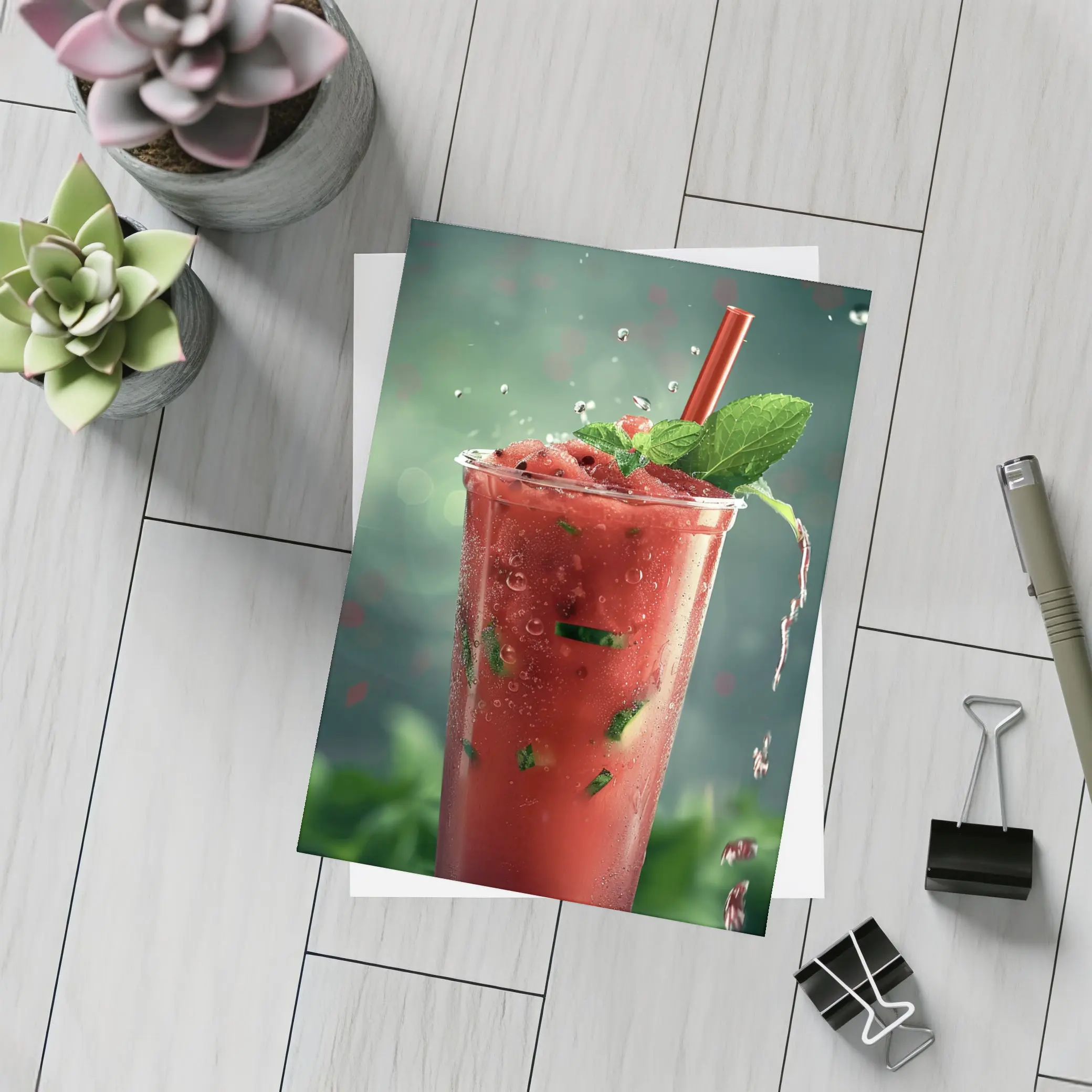 Watermelon Mint Slush Drink Green Background – Postcards