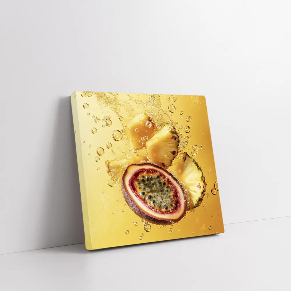 Passion Fruit Pineapple Splash Golden Background – Wall Art