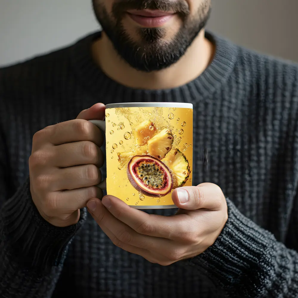 Passion Fruit Pineapple Splash Golden Background – Mugs