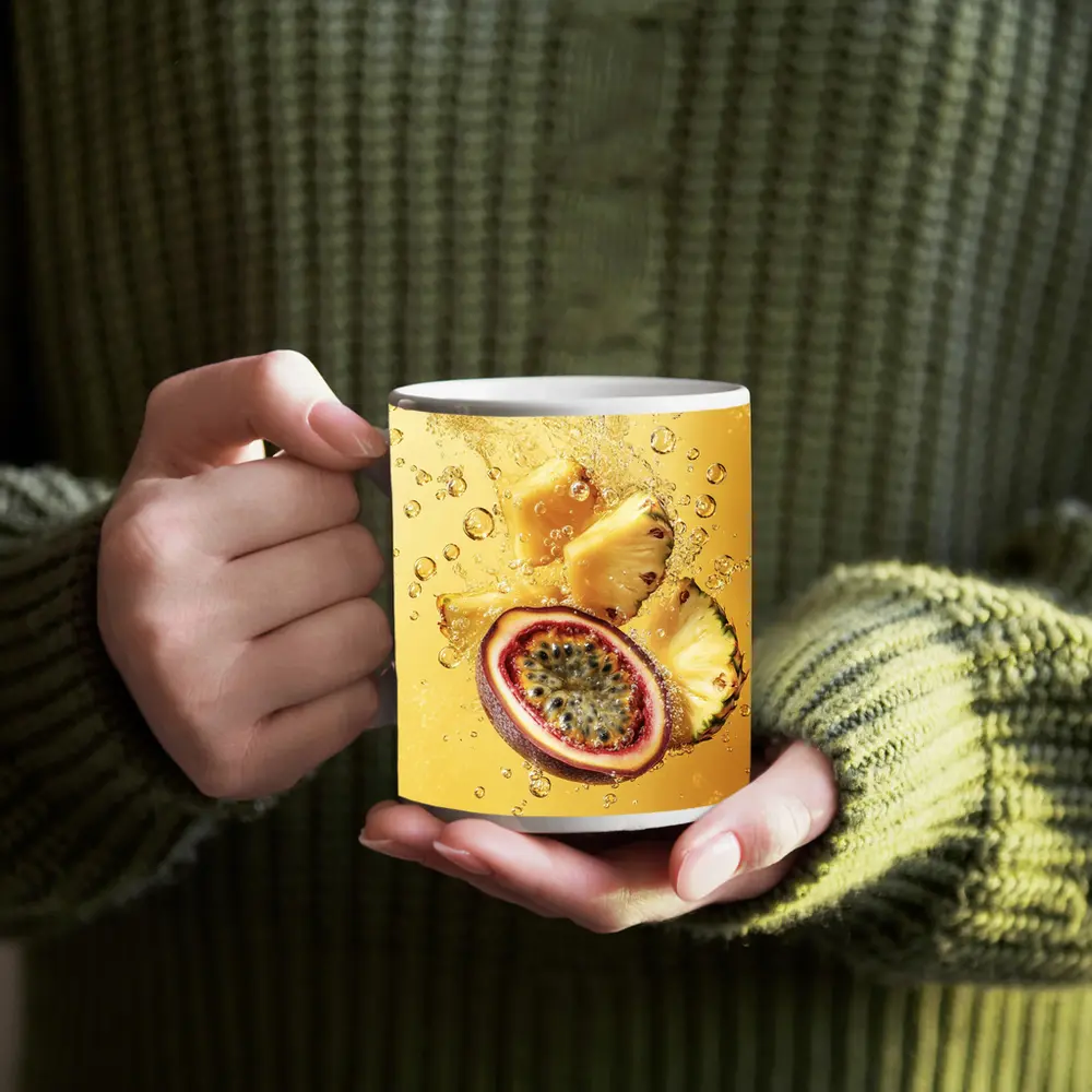 Passion Fruit Pineapple Splash Golden Background – Mugs