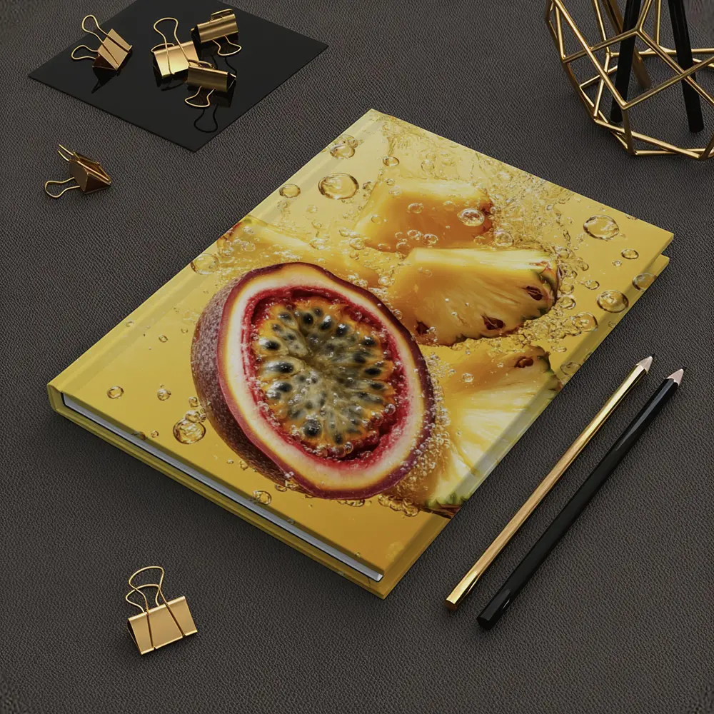 Passion Fruit Pineapple Splash Golden Background – Notebooks