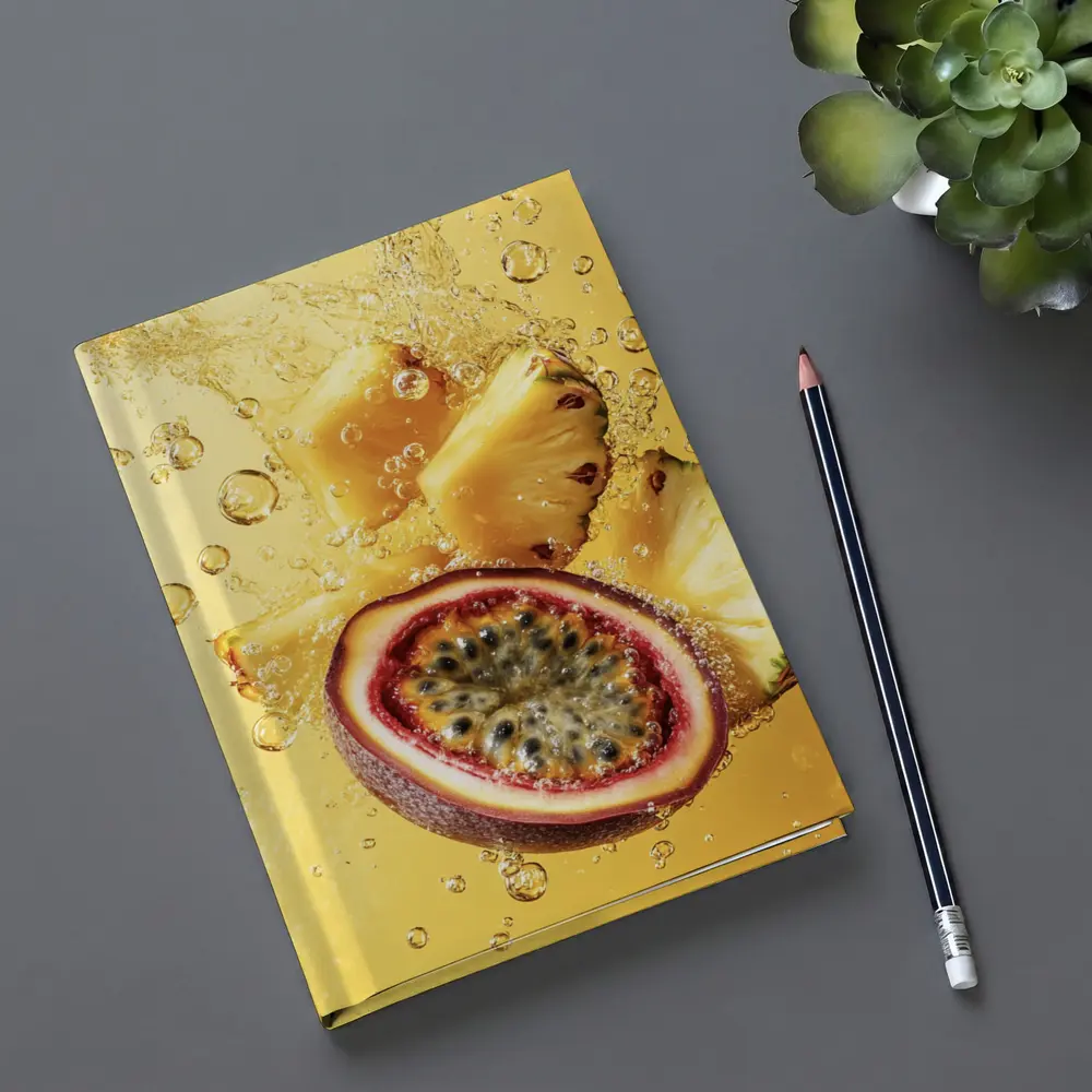 Passion Fruit Pineapple Splash Golden Background – Notebooks