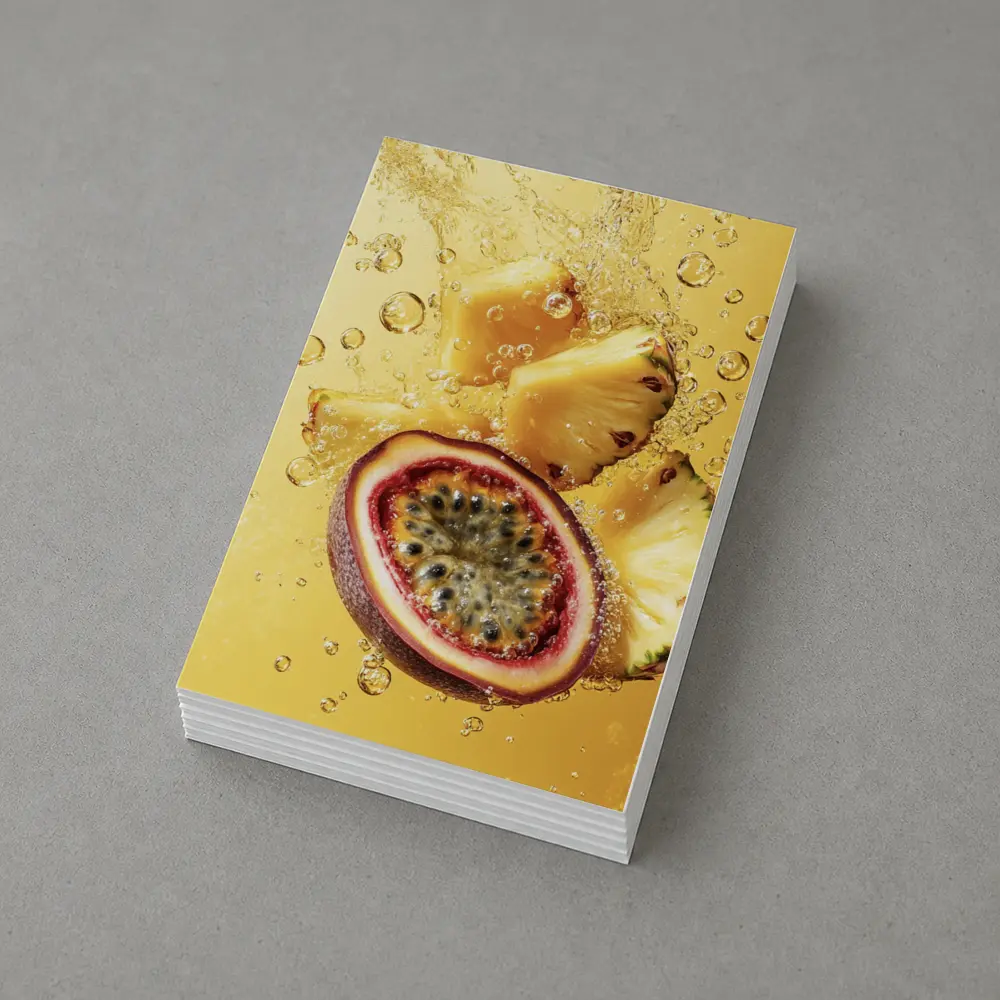 Passion Fruit Pineapple Splash Golden Background – Postcards