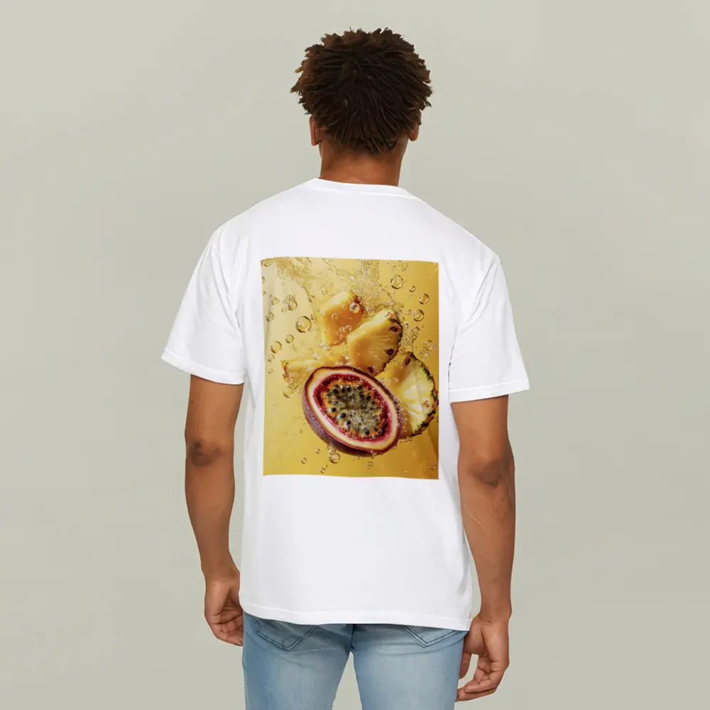 Passion Fruit Pineapple Splash Golden Background – T-Shirts