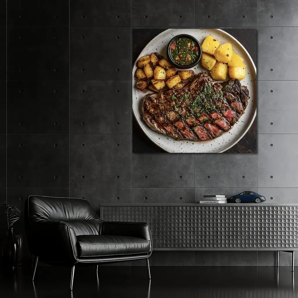 Grilled Ribeye Steak Chimichurri Roasted Potatoes Plate – Wall Art