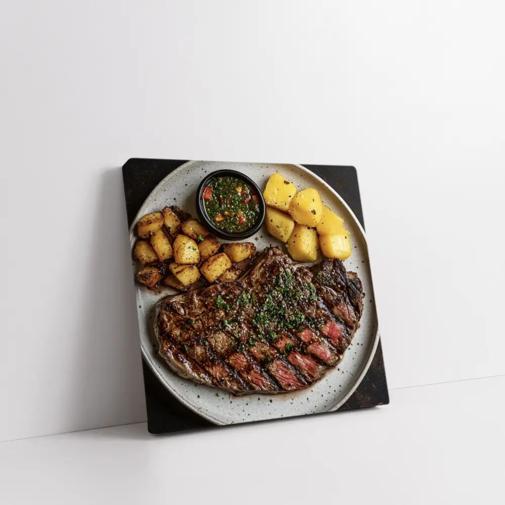 Grilled Ribeye Steak Chimichurri Roasted Potatoes Plate – Wall Art