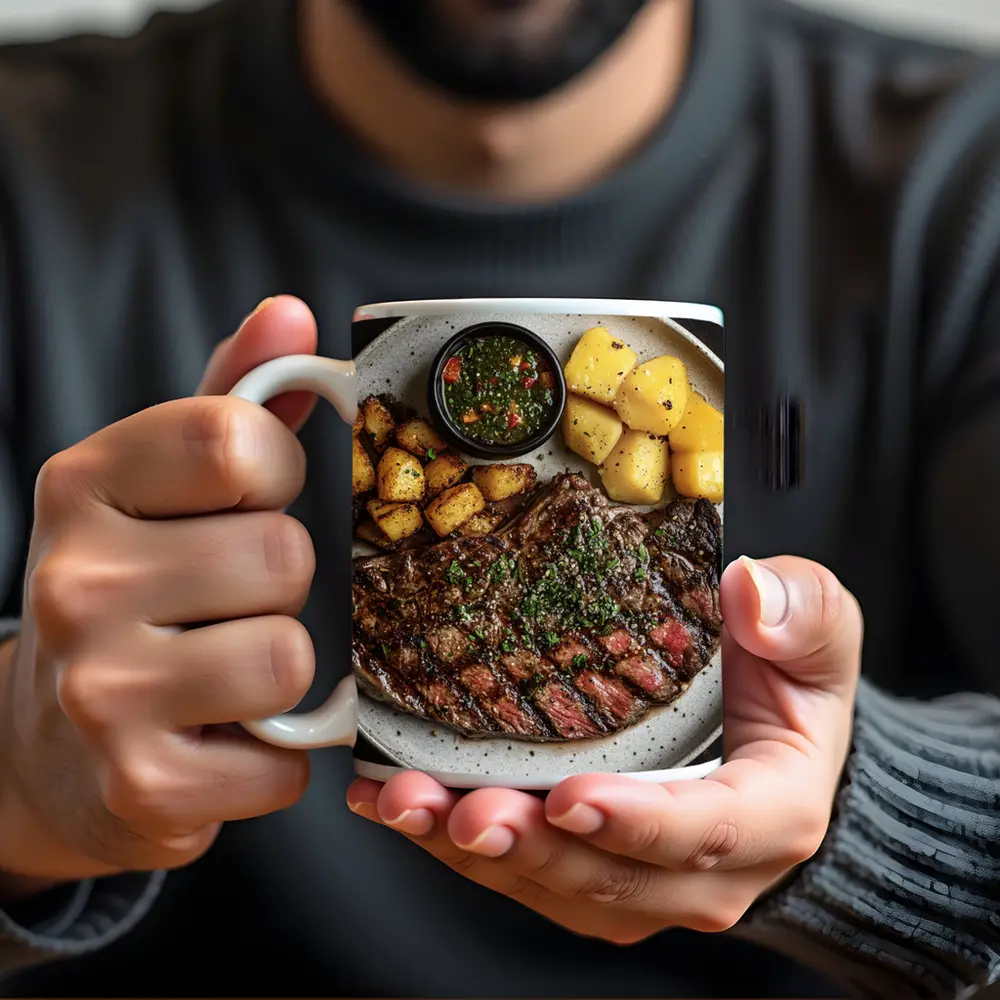 Grilled Ribeye Steak Chimichurri Roasted Potatoes Plate – Mugs