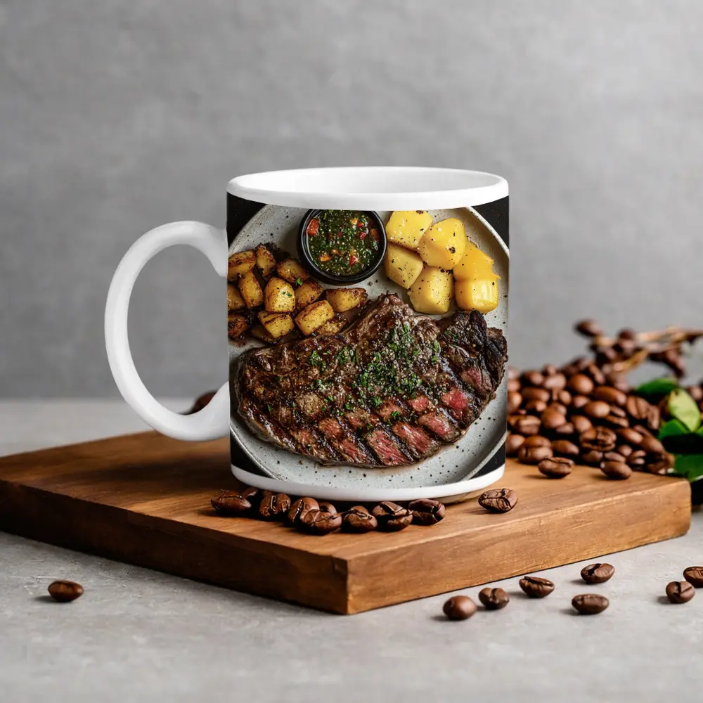 Grilled Ribeye Steak Chimichurri Roasted Potatoes Plate – Mugs