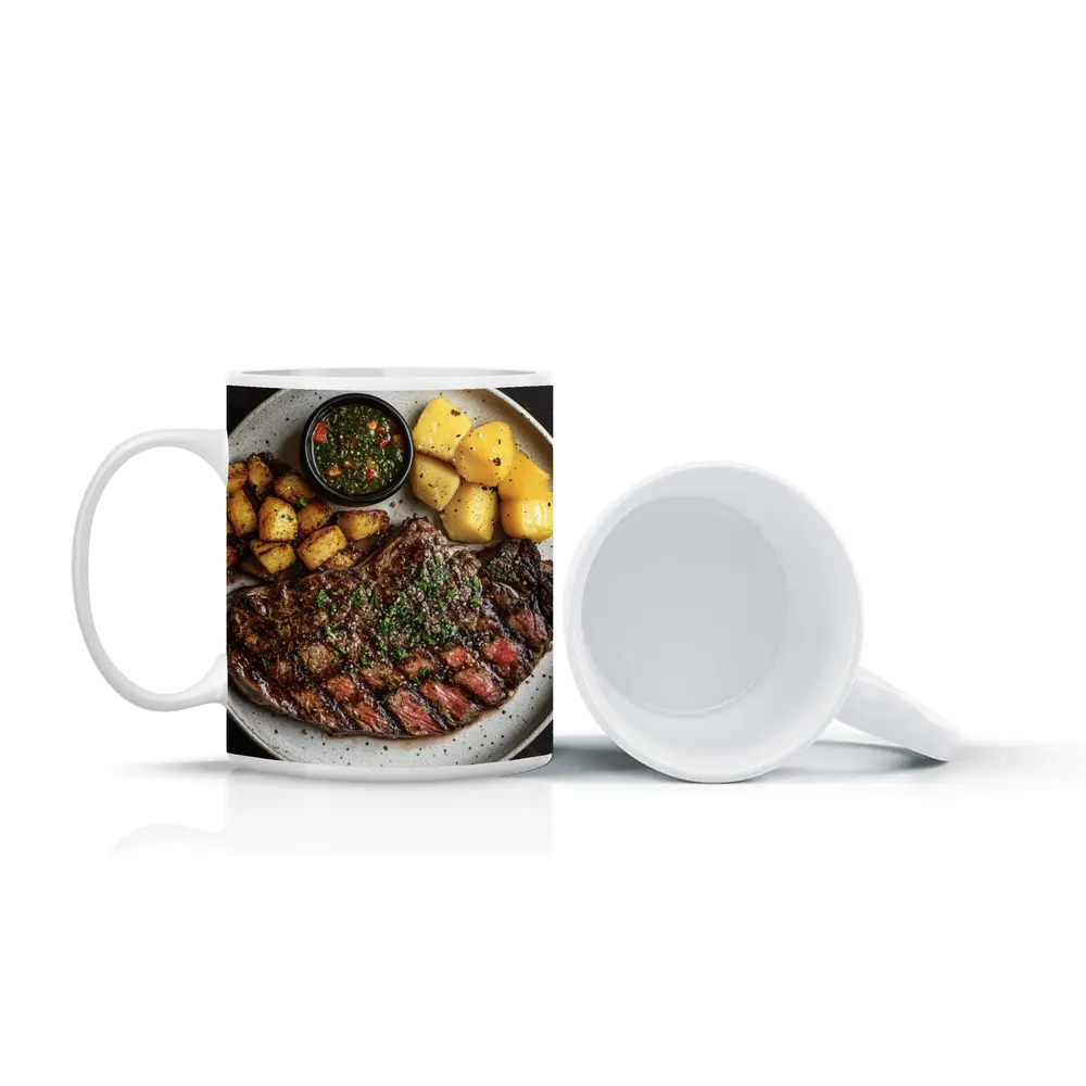 Grilled Ribeye Steak Chimichurri Roasted Potatoes Plate – Mugs