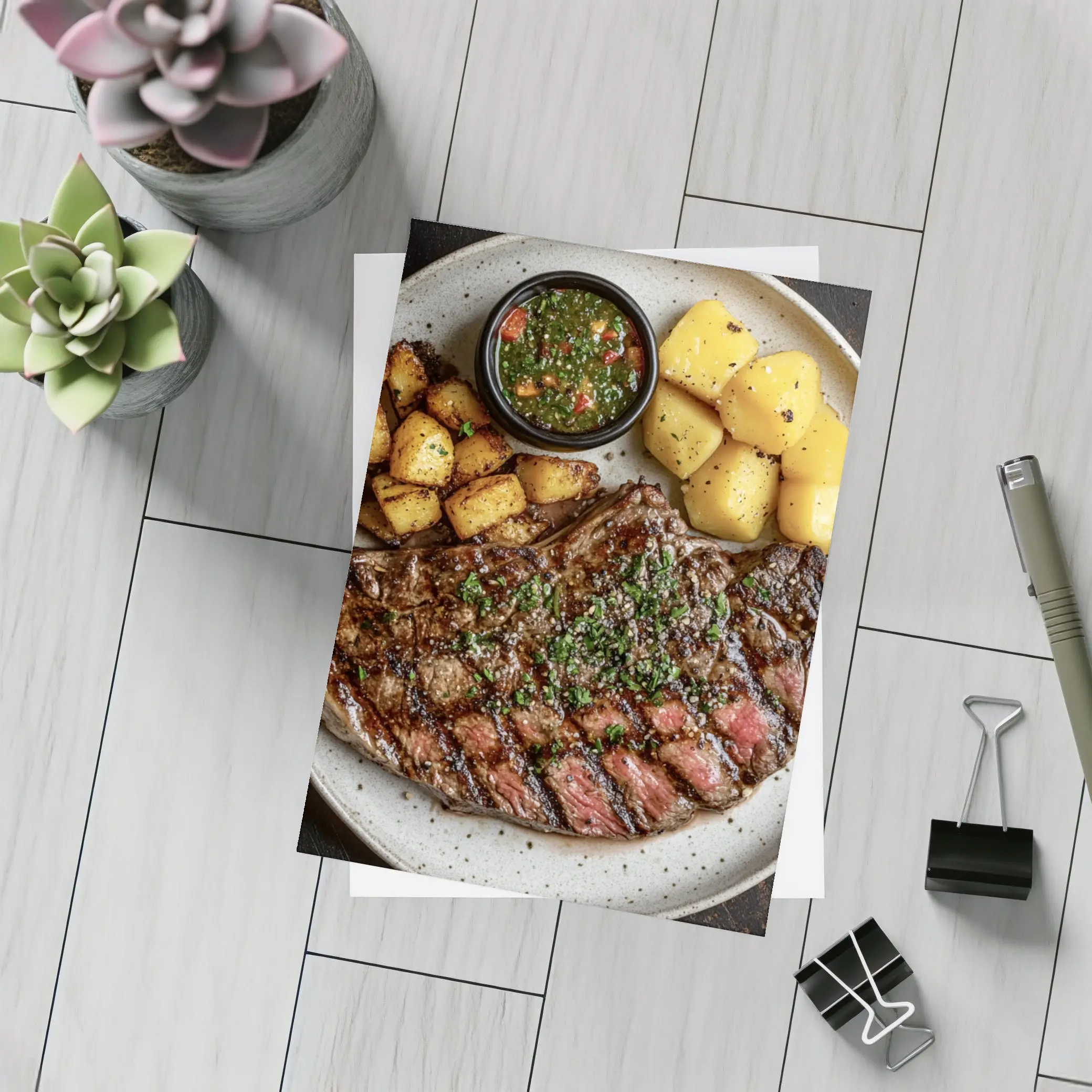 Grilled Ribeye Steak Chimichurri Roasted Potatoes Plate – Postcards