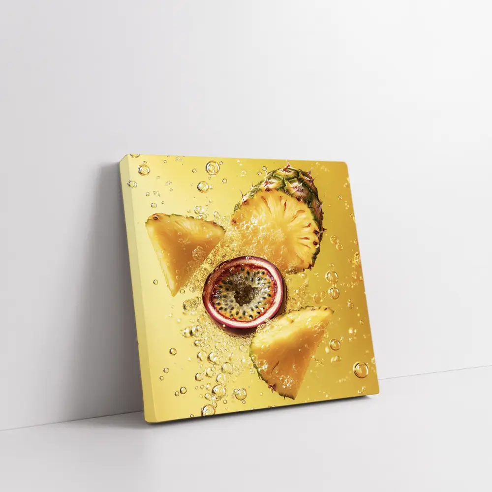 Pineapple Passion Fruit Splash Yellow Background – Wall Art
