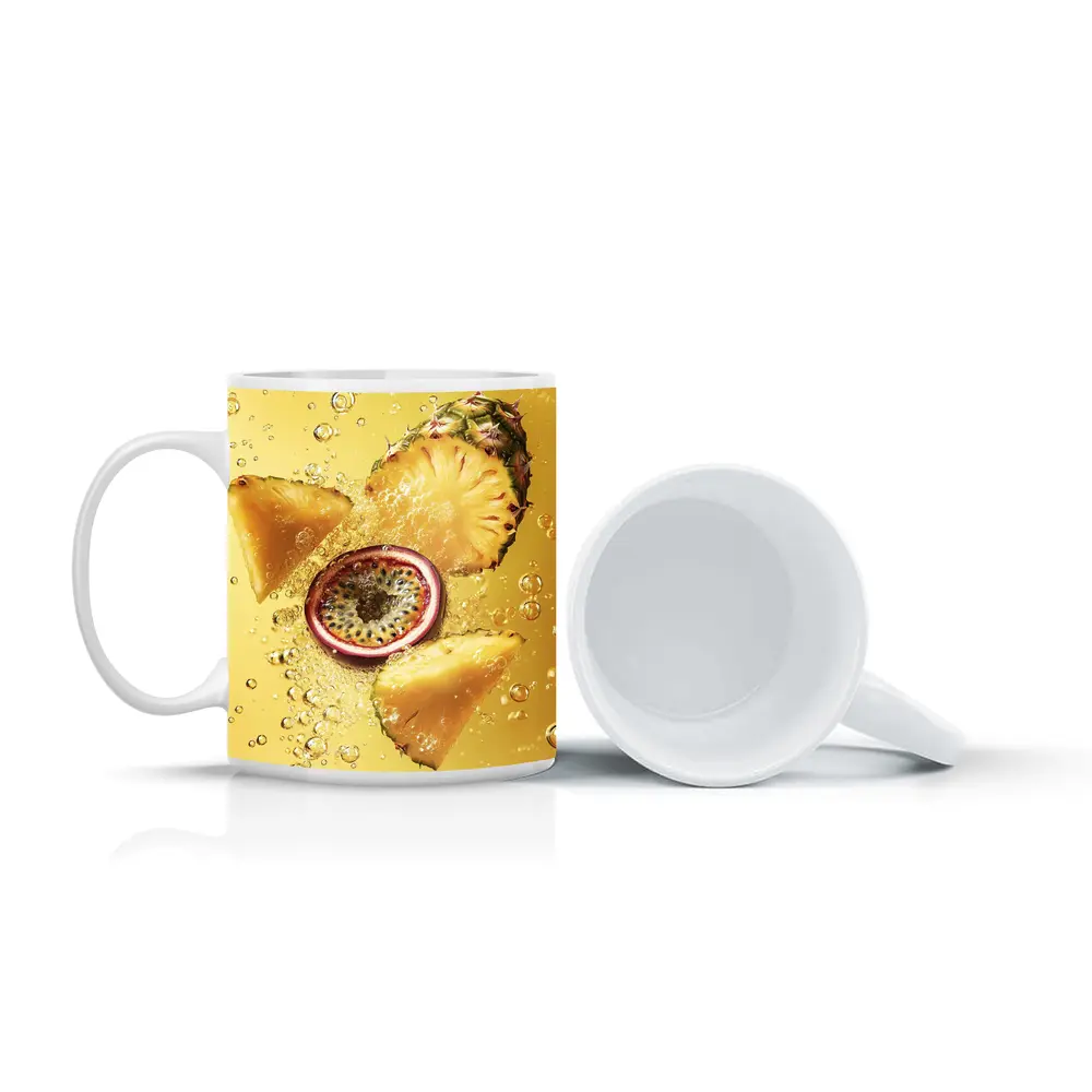 Pineapple Passion Fruit Splash Yellow Background – Mugs