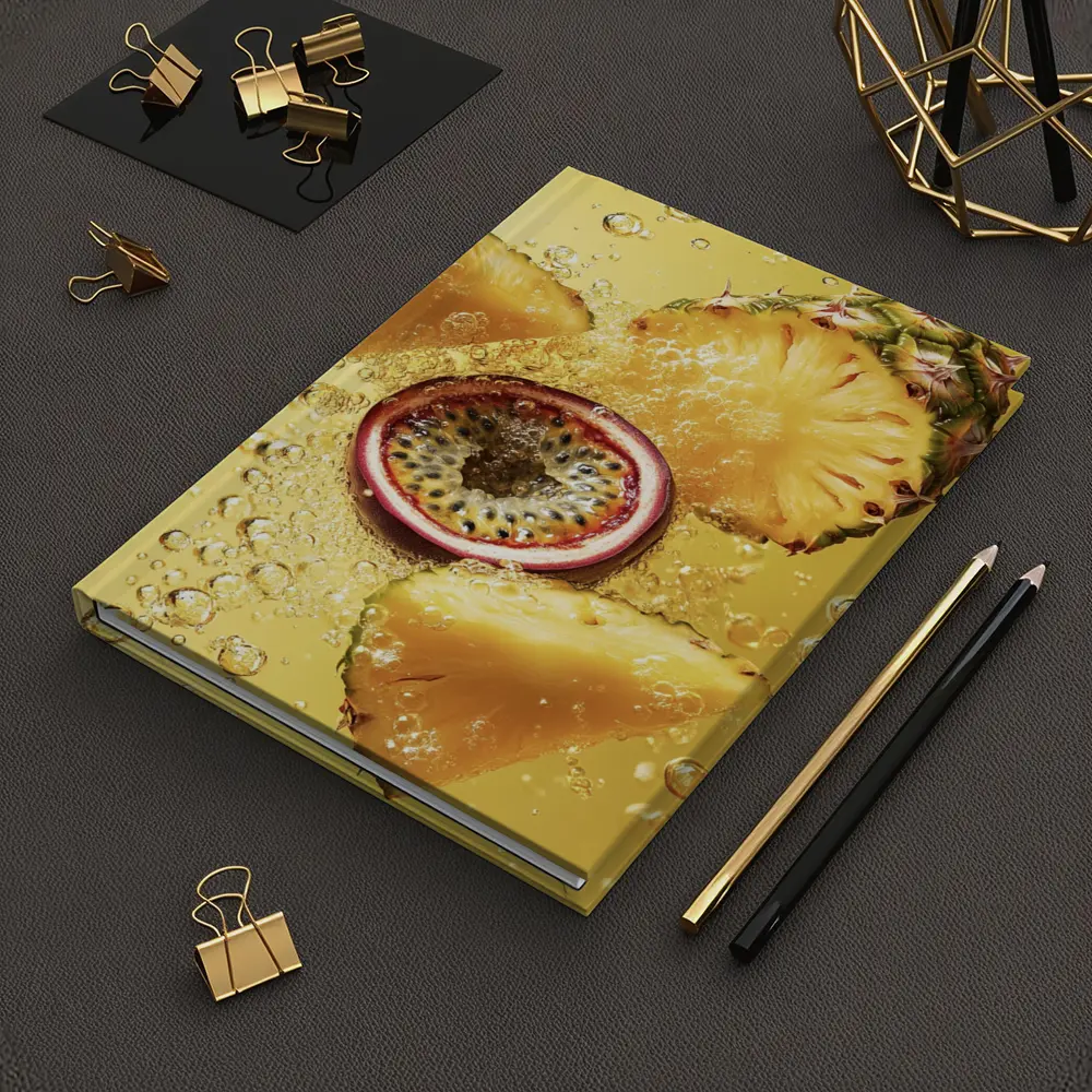 Pineapple Passion Fruit Splash Yellow Background – Notebooks