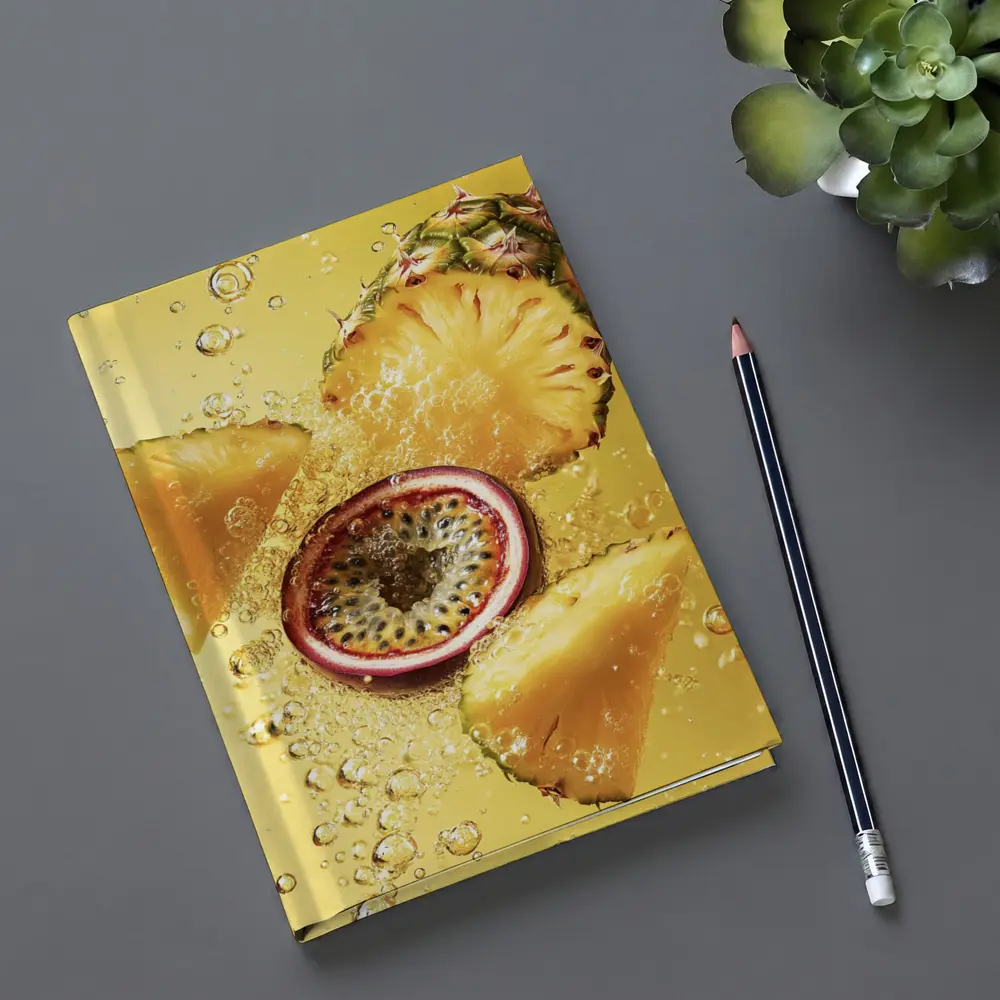 Pineapple Passion Fruit Splash Yellow Background – Notebooks