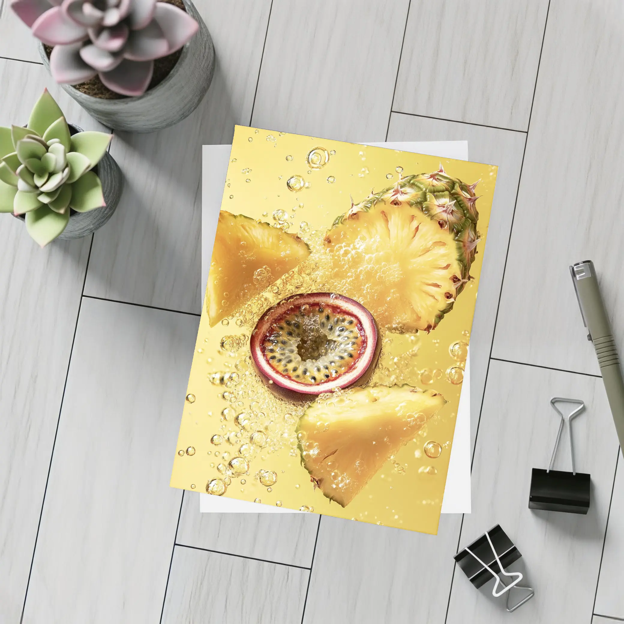 Pineapple Passion Fruit Splash Yellow Background – Postcards