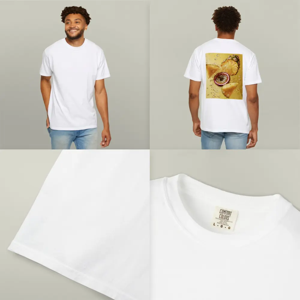 Pineapple Passion Fruit Splash Yellow Background – T-Shirts