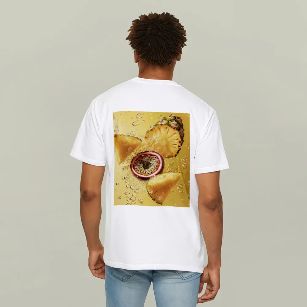 Pineapple Passion Fruit Splash Yellow Background – T-Shirts