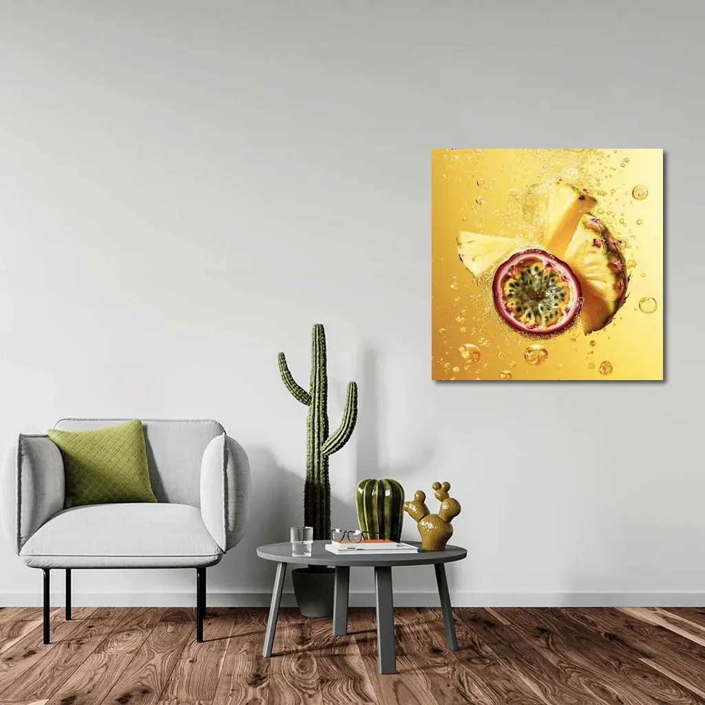 Pineapple Passion Fruit Splash Golden Background – Wall Art