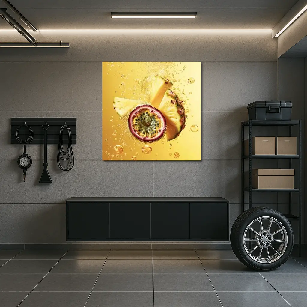 Pineapple Passion Fruit Splash Golden Background – Wall Art