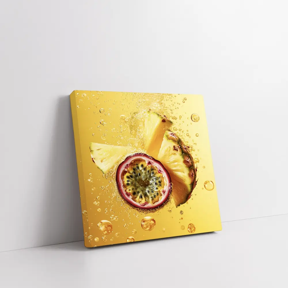 Pineapple Passion Fruit Splash Golden Background – Wall Art