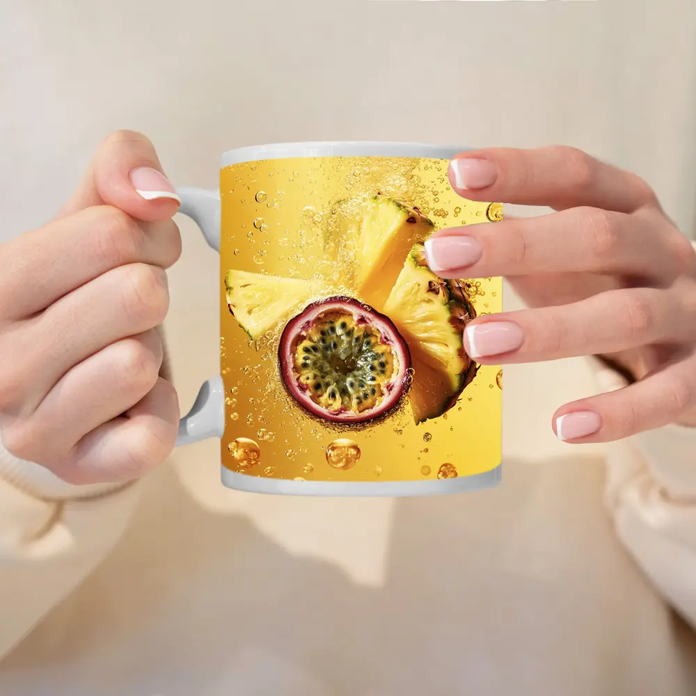 Pineapple Passion Fruit Splash Golden Background – Mugs