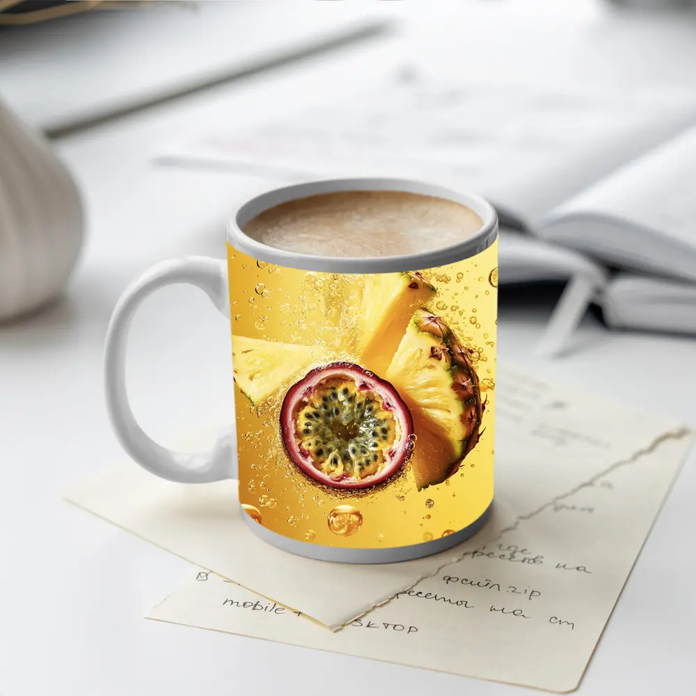 Pineapple Passion Fruit Splash Golden Background – Mugs