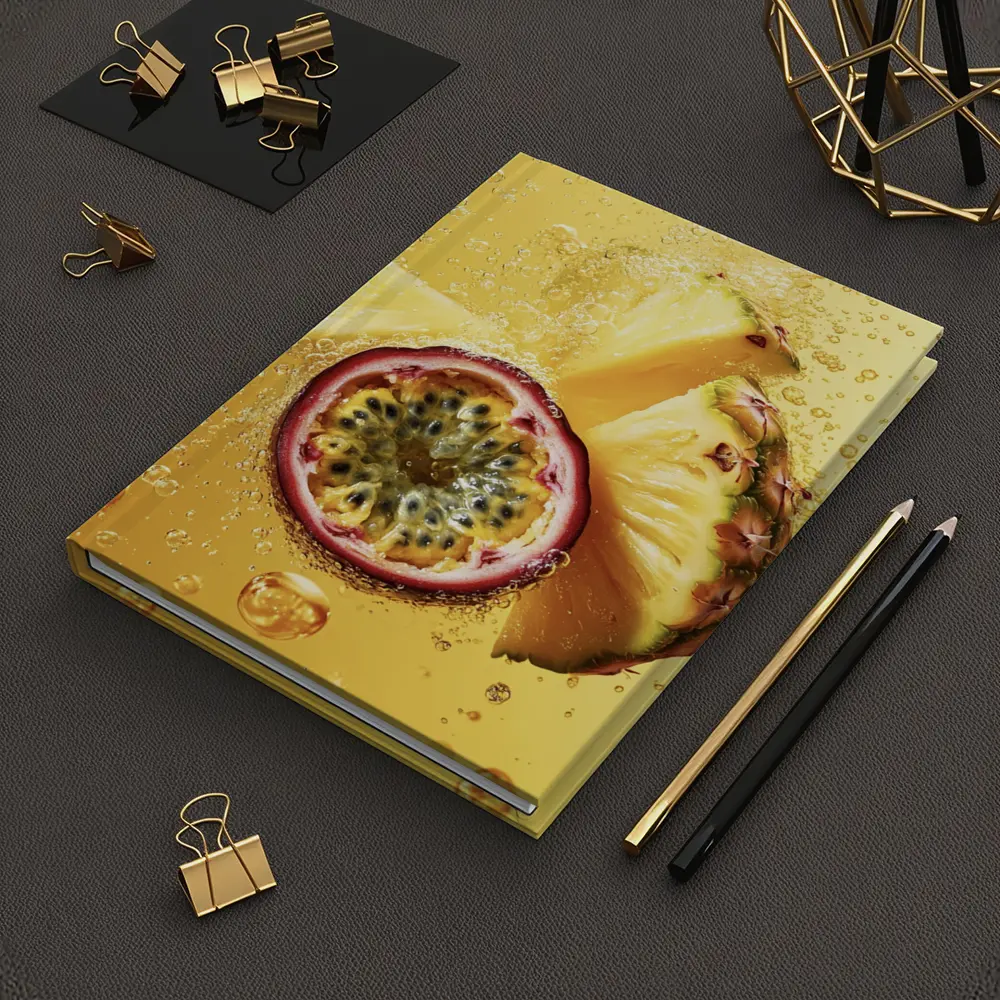 Pineapple Passion Fruit Splash Golden Background – Notebooks
