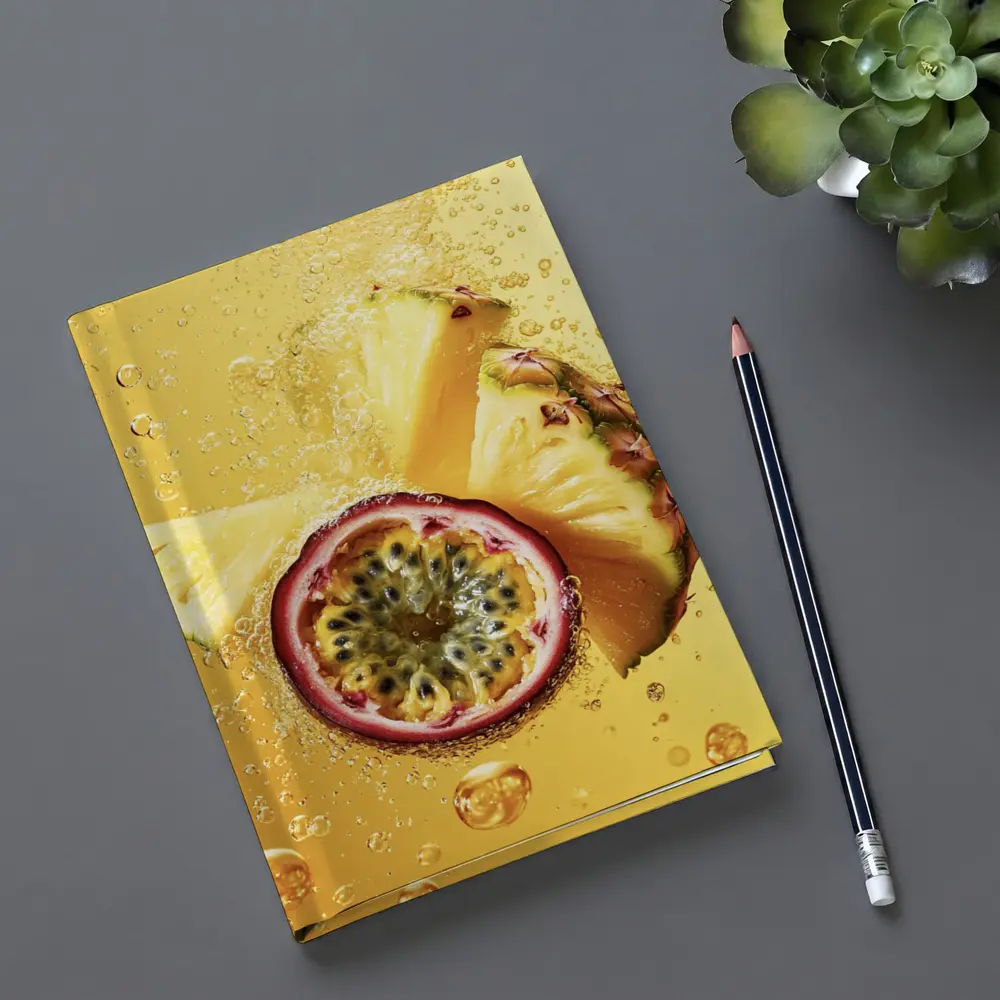 Pineapple Passion Fruit Splash Golden Background – Notebooks