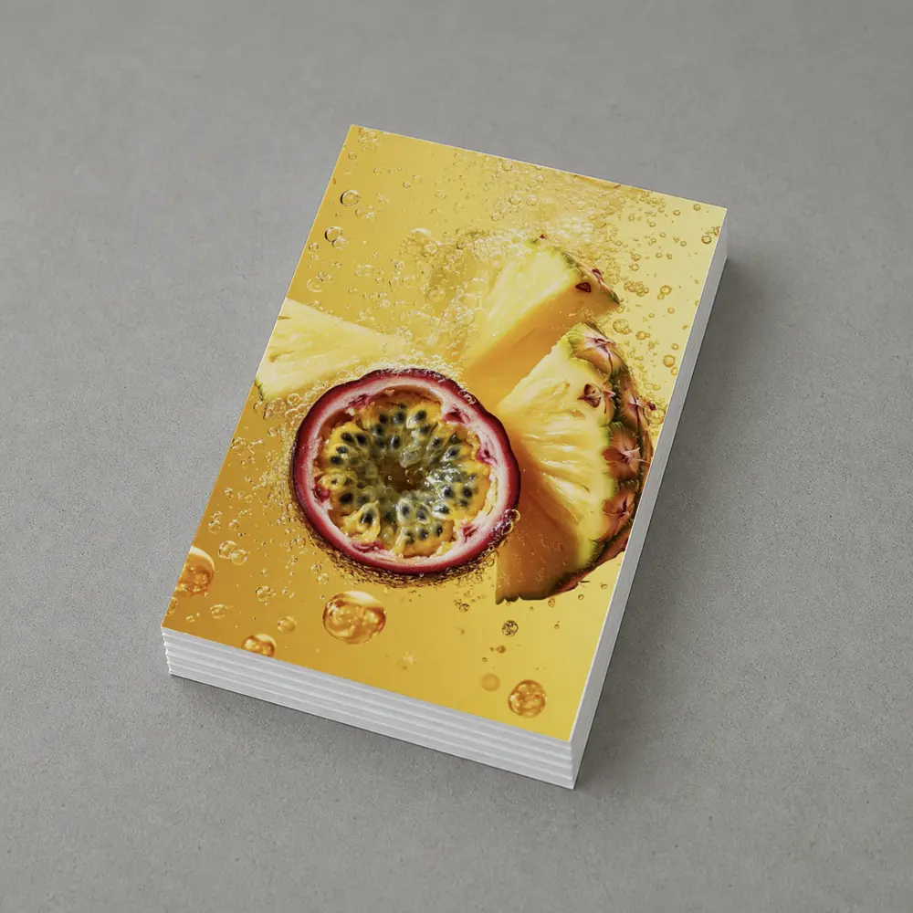 Pineapple Passion Fruit Splash Golden Background – Postcards