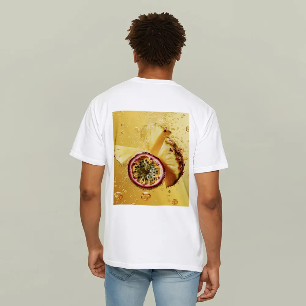 Pineapple Passion Fruit Splash Golden Background – T-Shirts