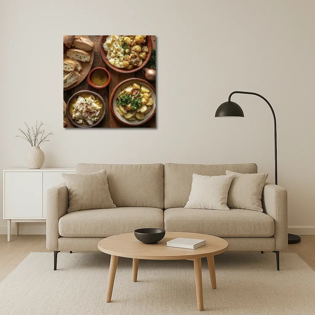 Salted Cod Potatoes Rustic Wooden Table – Wall Art