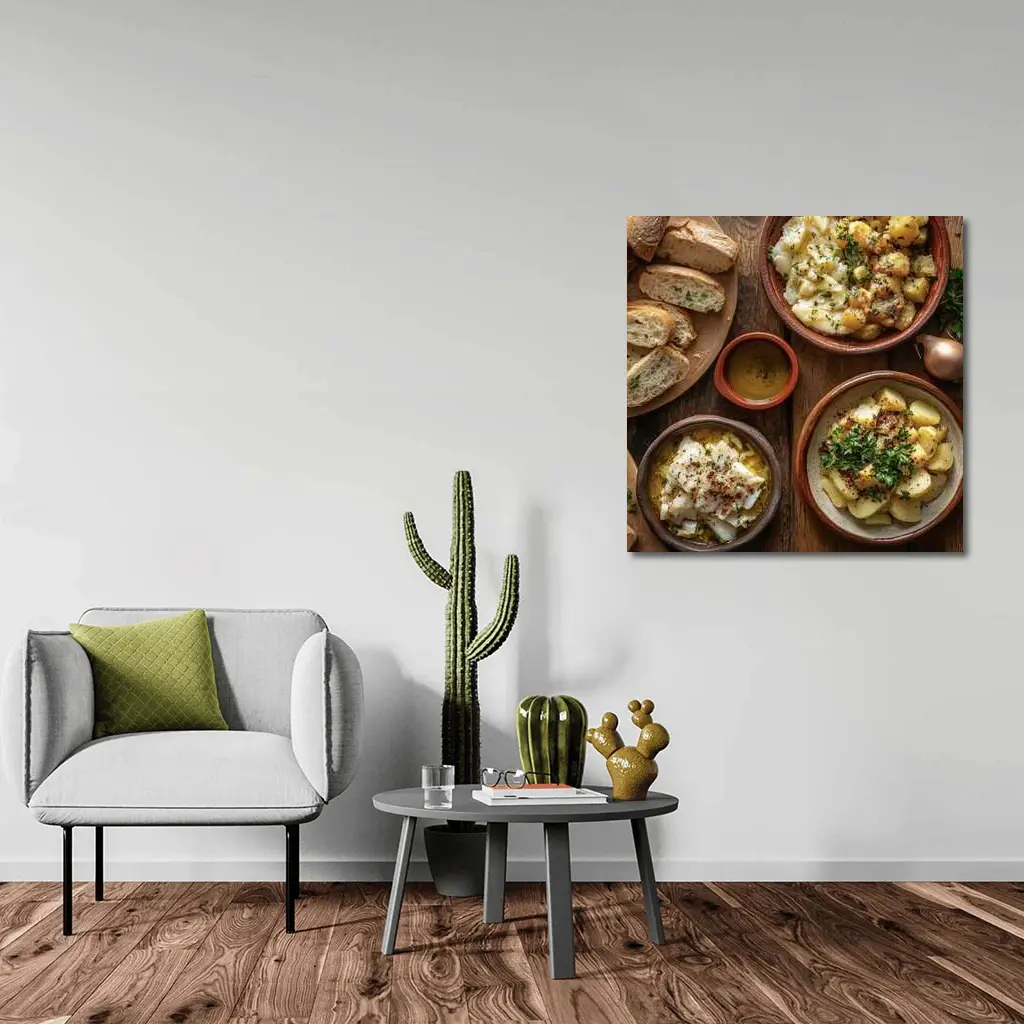Salted Cod Potatoes Rustic Wooden Table – Wall Art