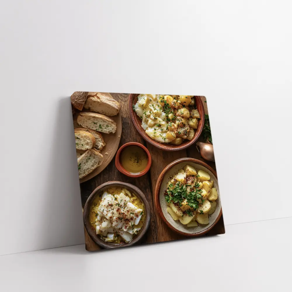 Salted Cod Potatoes Rustic Wooden Table – Wall Art