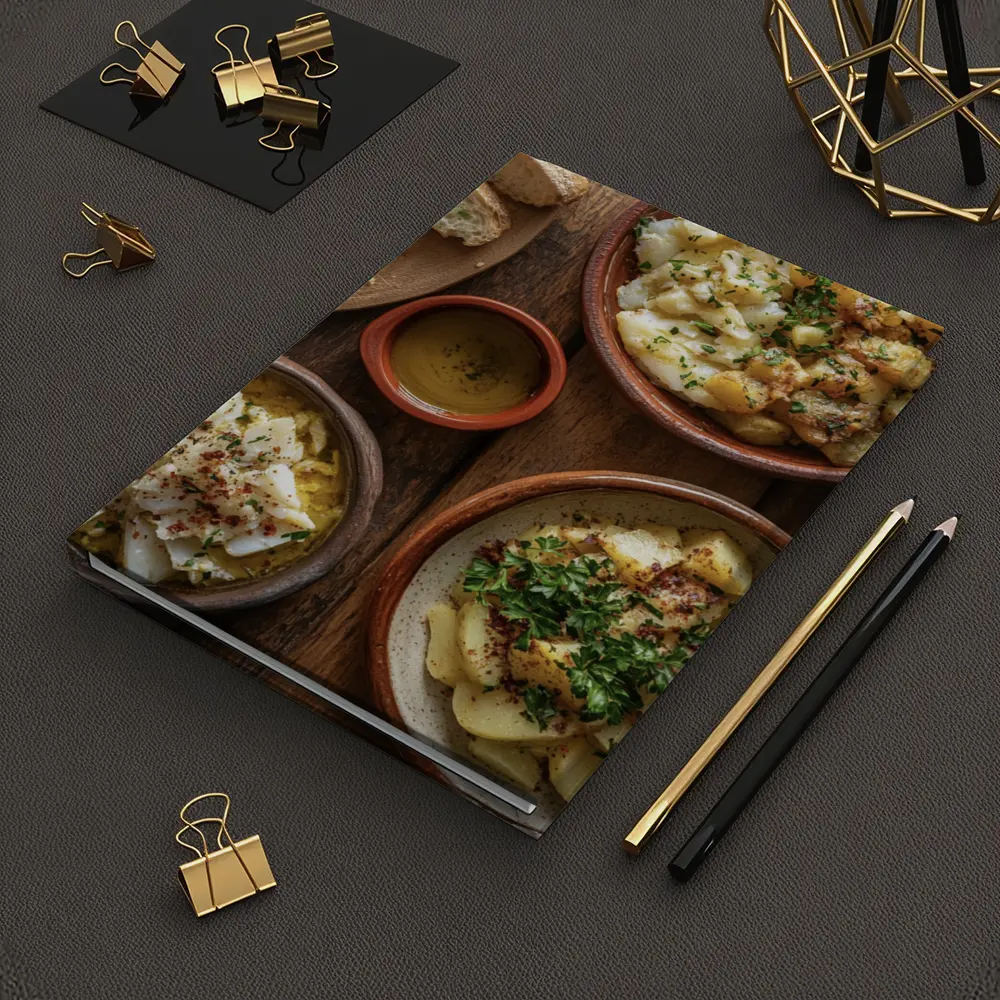 Salted Cod Potatoes Rustic Wooden Table – Notebooks