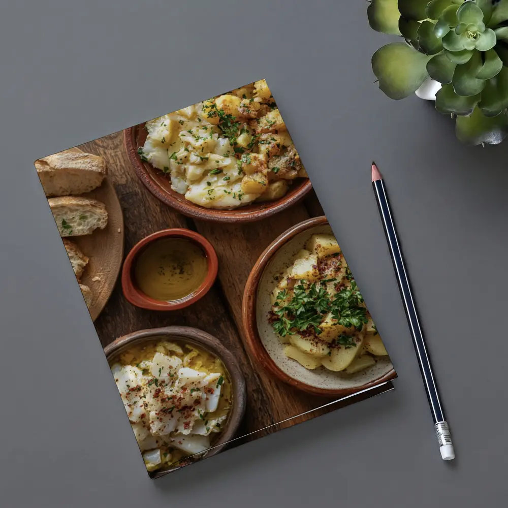 Salted Cod Potatoes Rustic Wooden Table – Notebooks