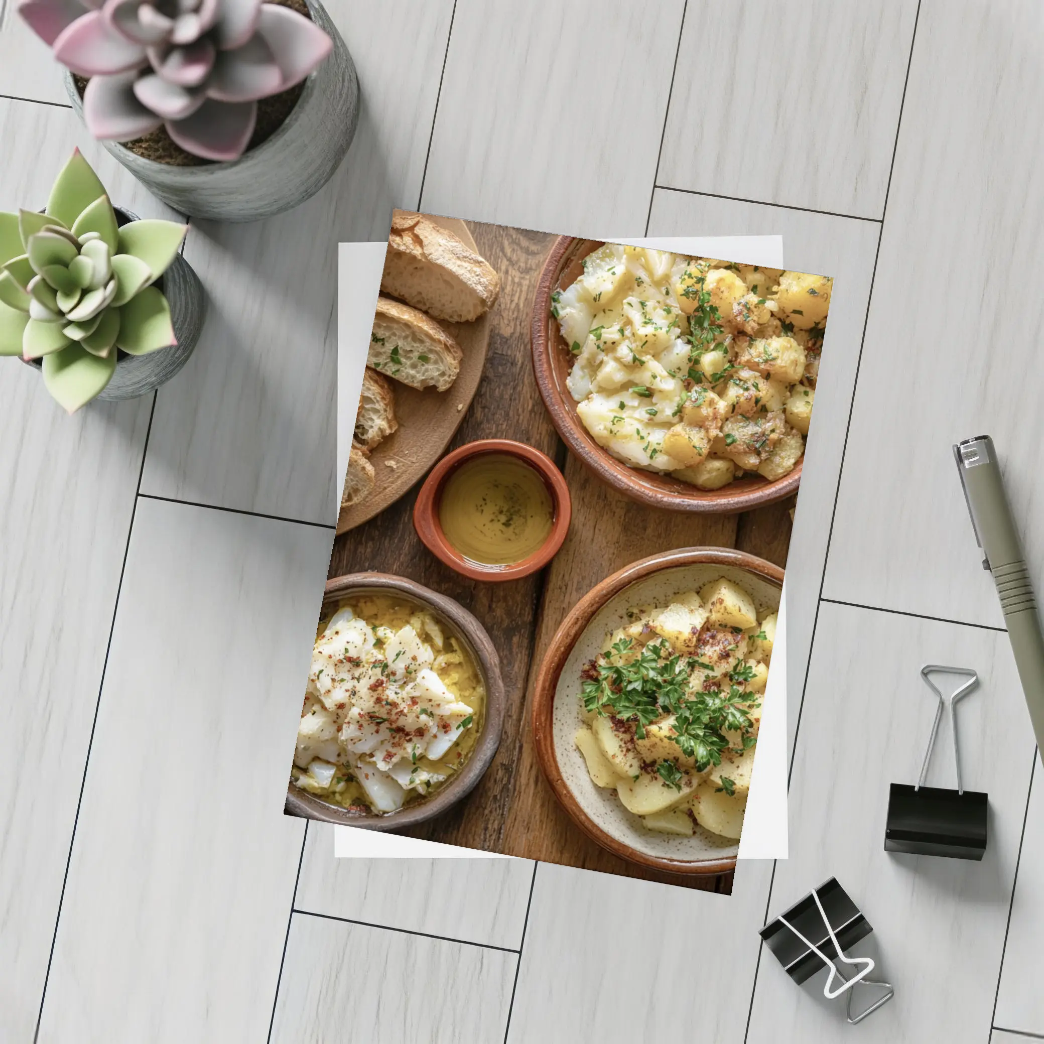 Salted Cod Potatoes Rustic Wooden Table – Postcards