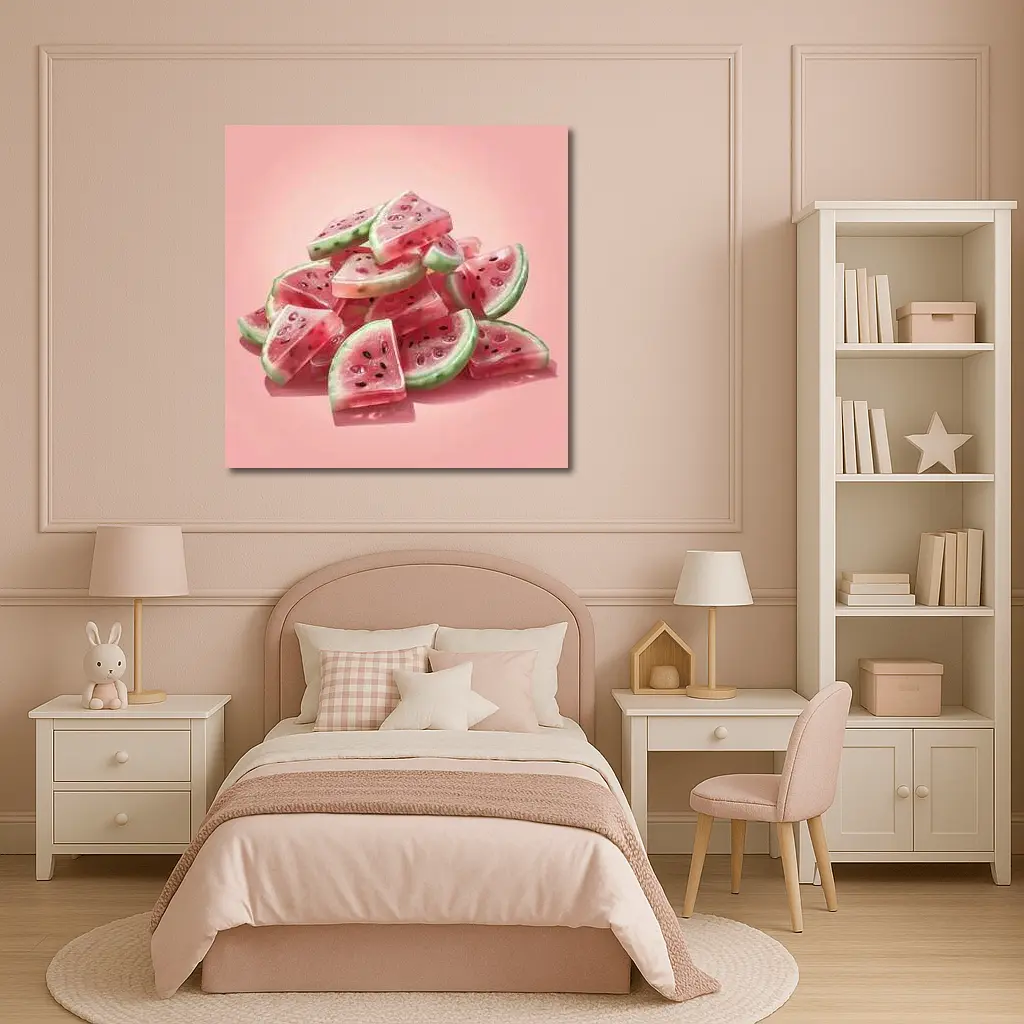 Watermelon Gummy Candy Pile Pink Background – Wall Art