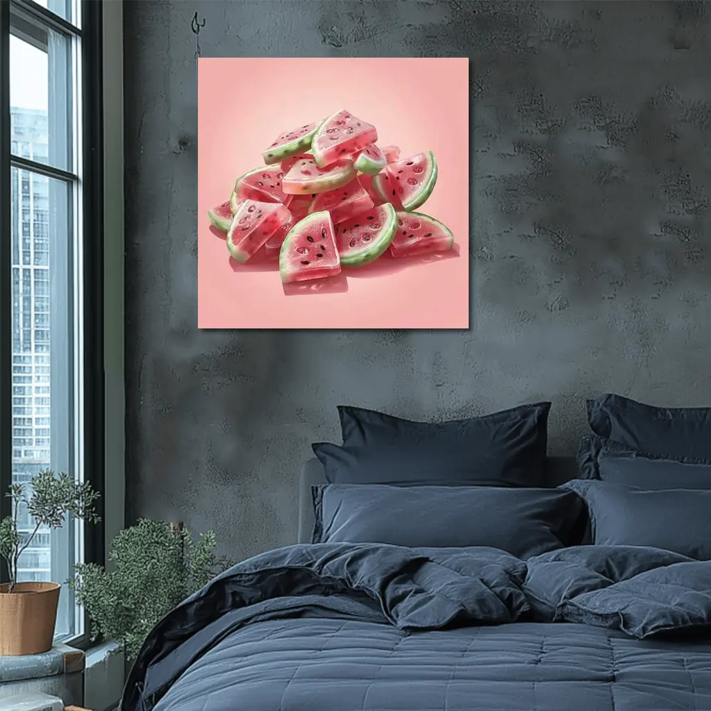 Watermelon Gummy Candy Pile Pink Background – Wall Art