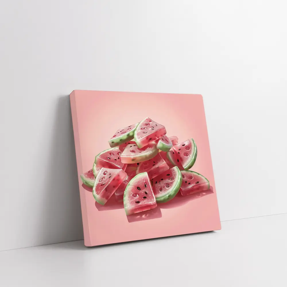 Watermelon Gummy Candy Pile Pink Background – Wall Art