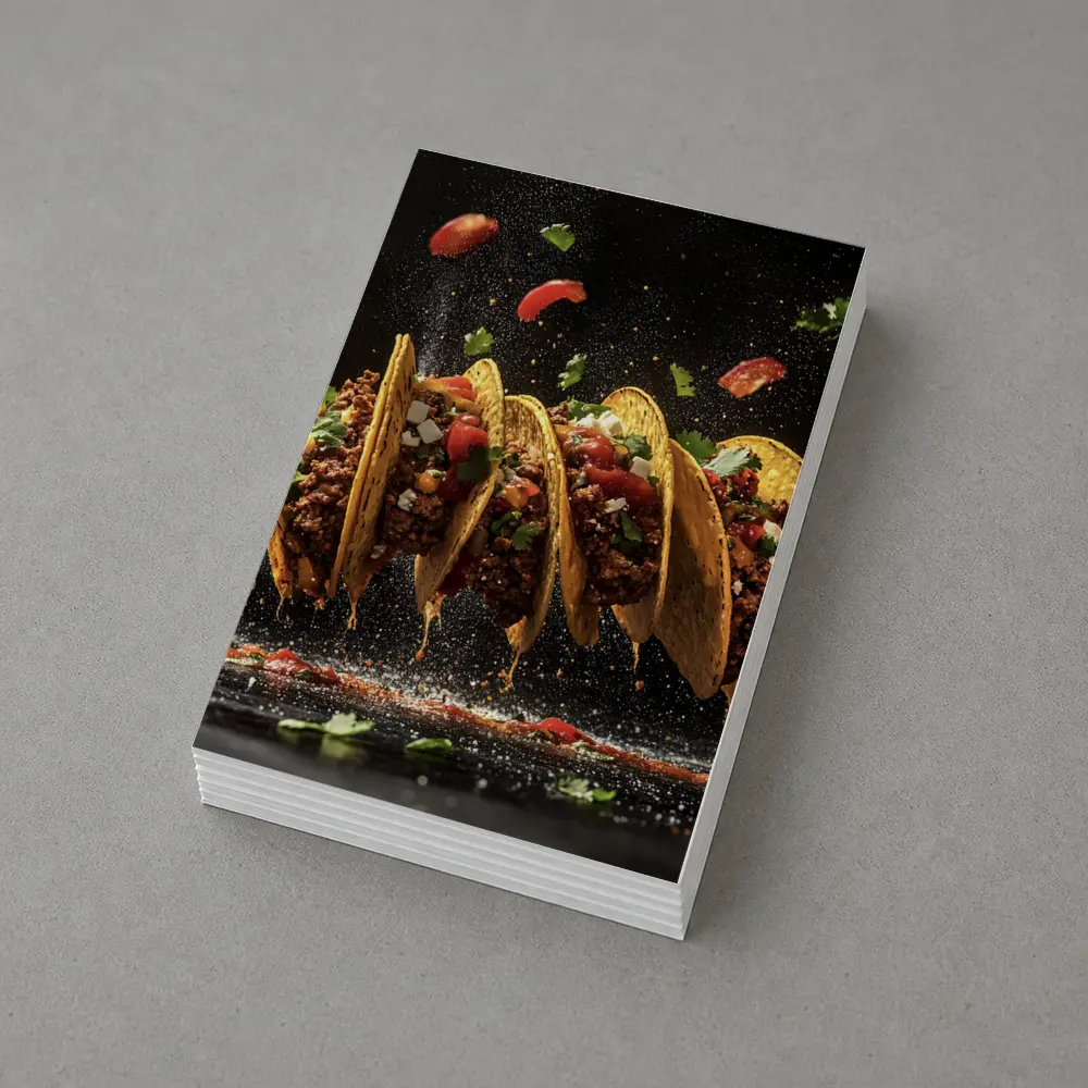 Crispy Beef Tacos Flying Dark Background – Postcards