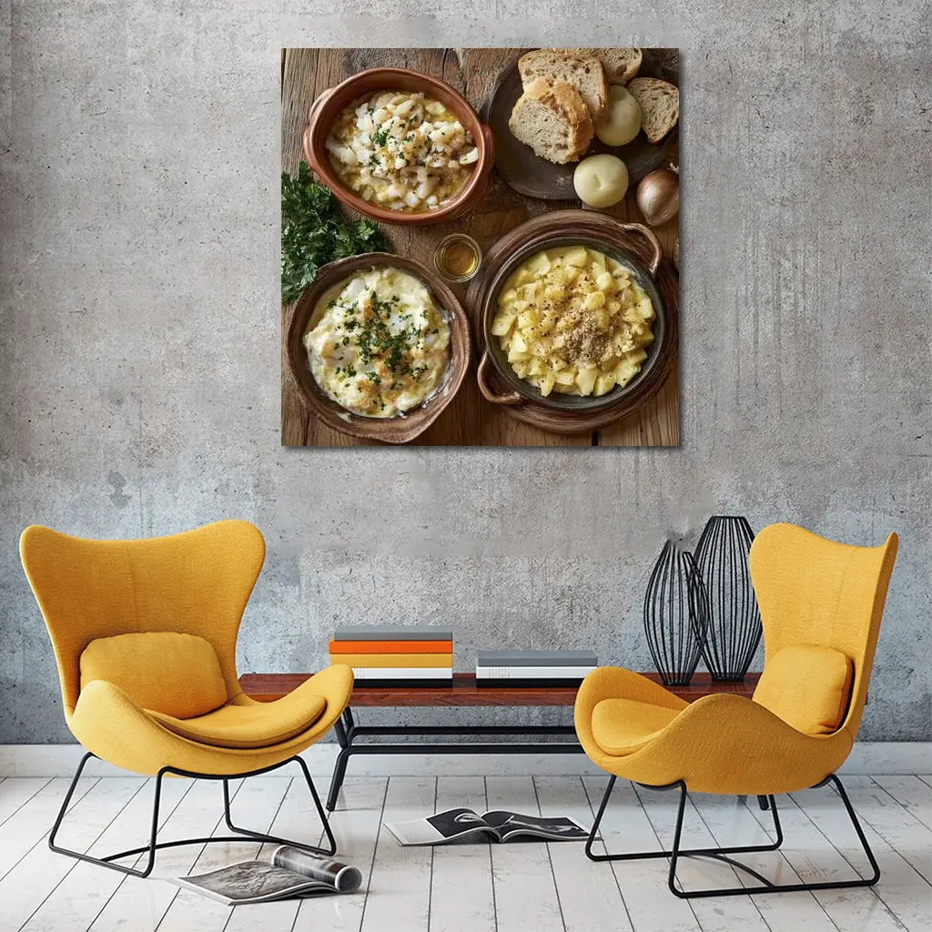 Bacalhau Portuguese Cod Dishes Rustic Table – Wall Art