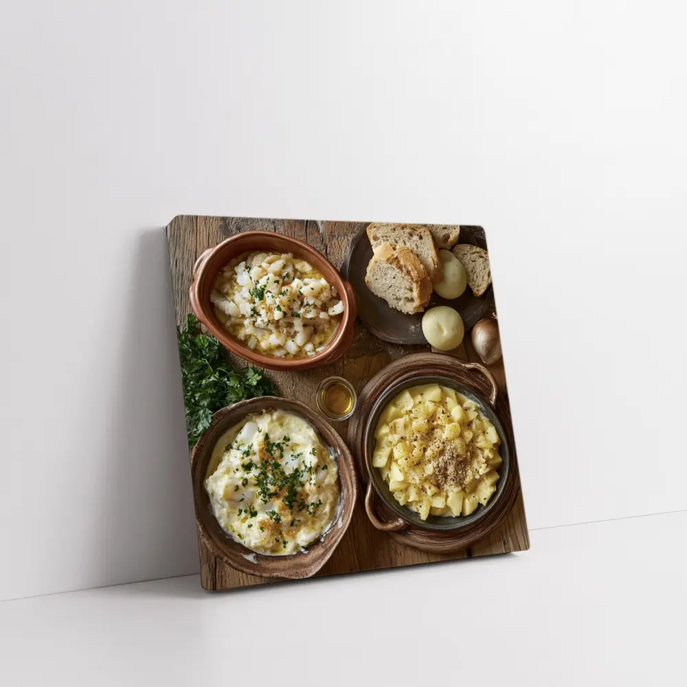 Bacalhau Portuguese Cod Dishes Rustic Table – Wall Art