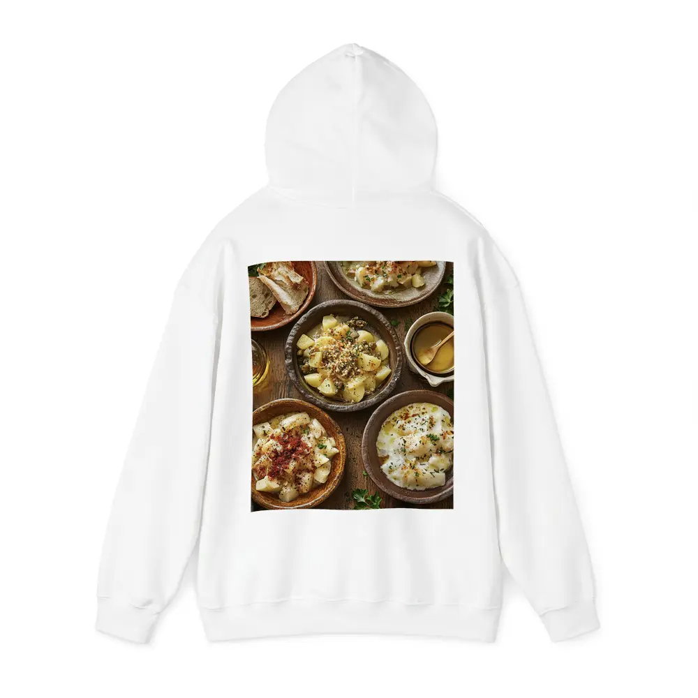 Rustic Cod Fish Dishes on Wooden Table – Hoodies
