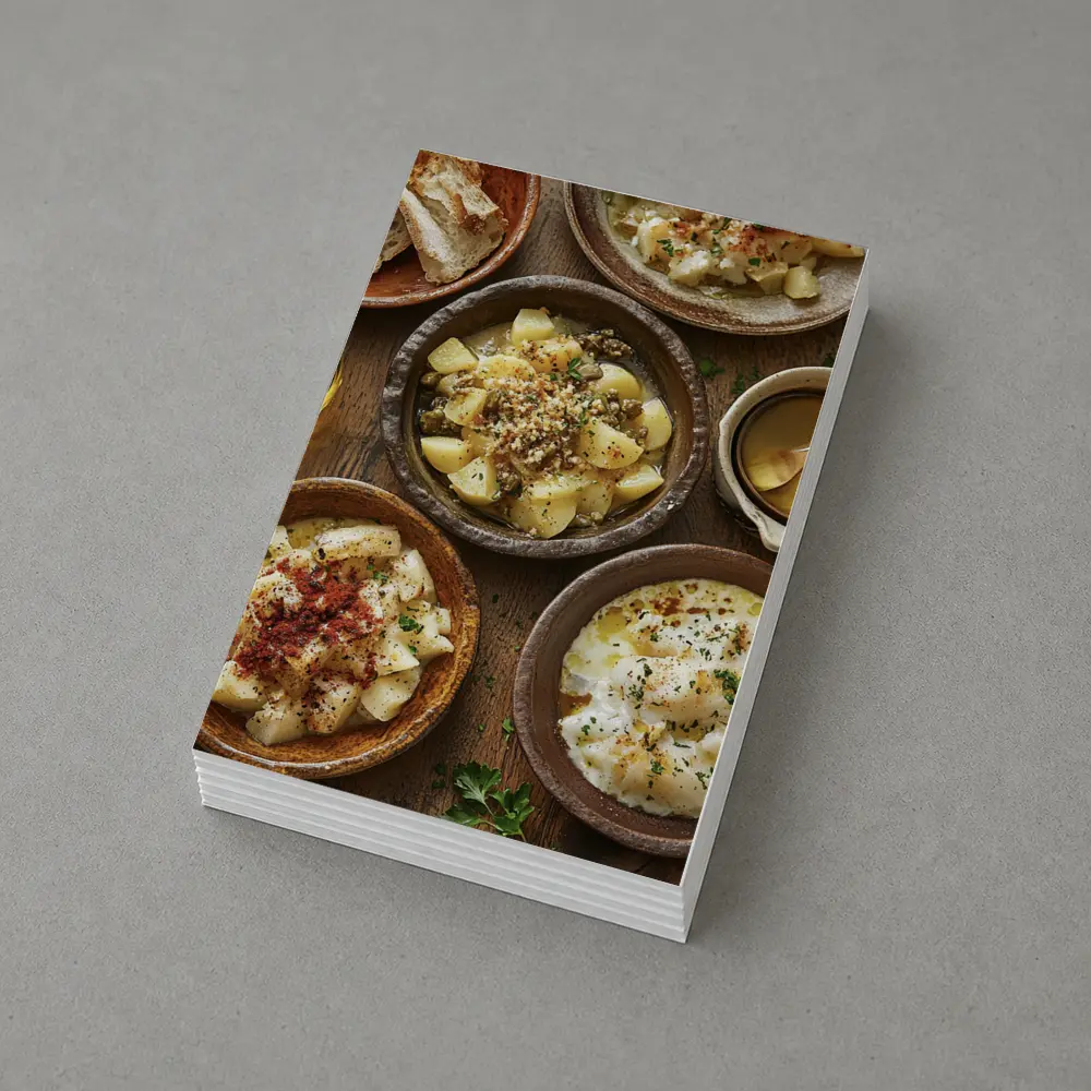 Rustic Cod Fish Dishes on Wooden Table – Postcards