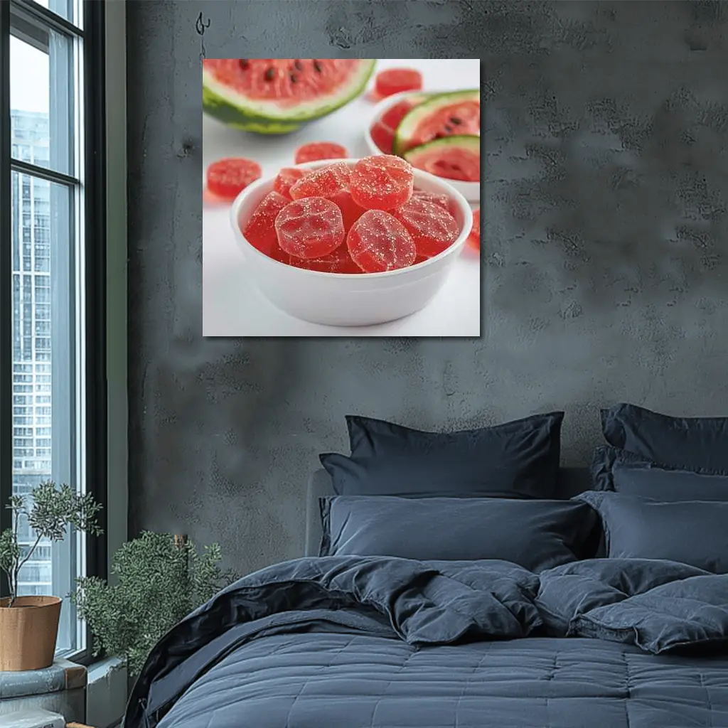 Watermelon Sour Gummy Candies White Bowl – Wall Art