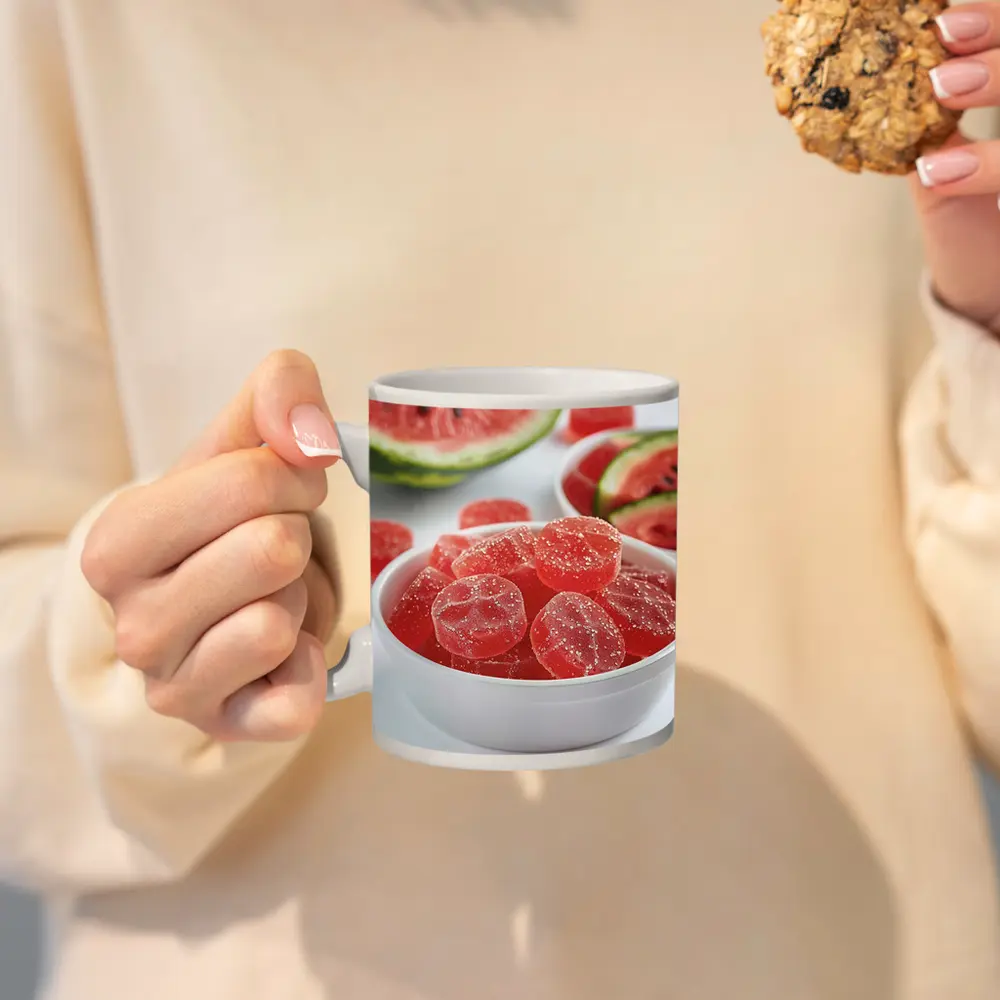 Watermelon Sour Gummy Candies White Bowl – Mugs