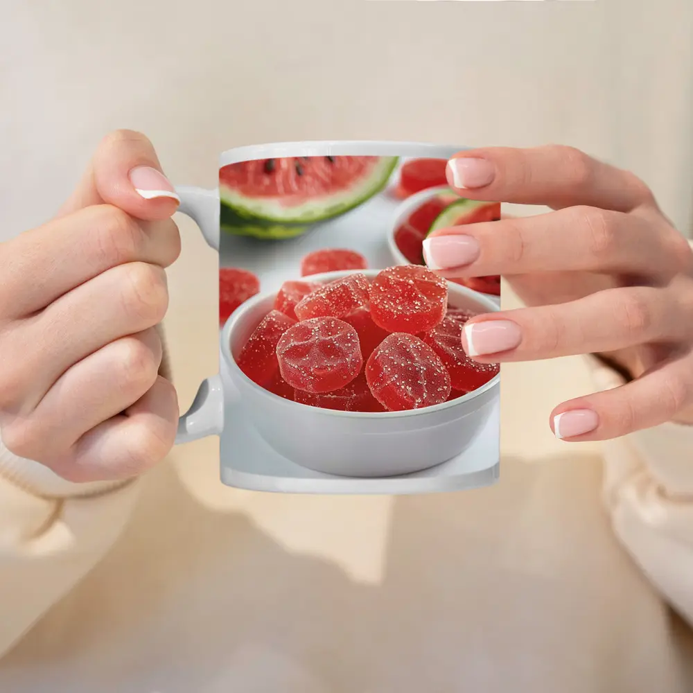 Watermelon Sour Gummy Candies White Bowl – Mugs