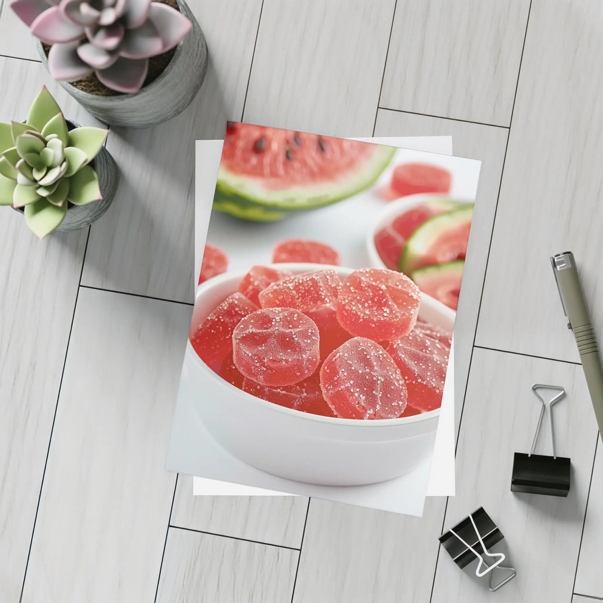 Watermelon Sour Gummy Candies White Bowl – Postcards