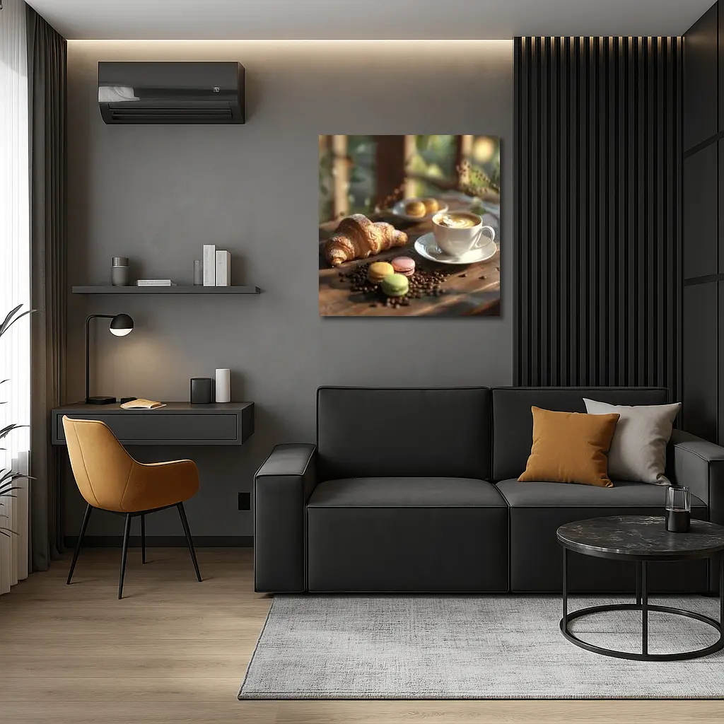 Croissant Latte Macarons Cozy Cafe Morning – Wall Art