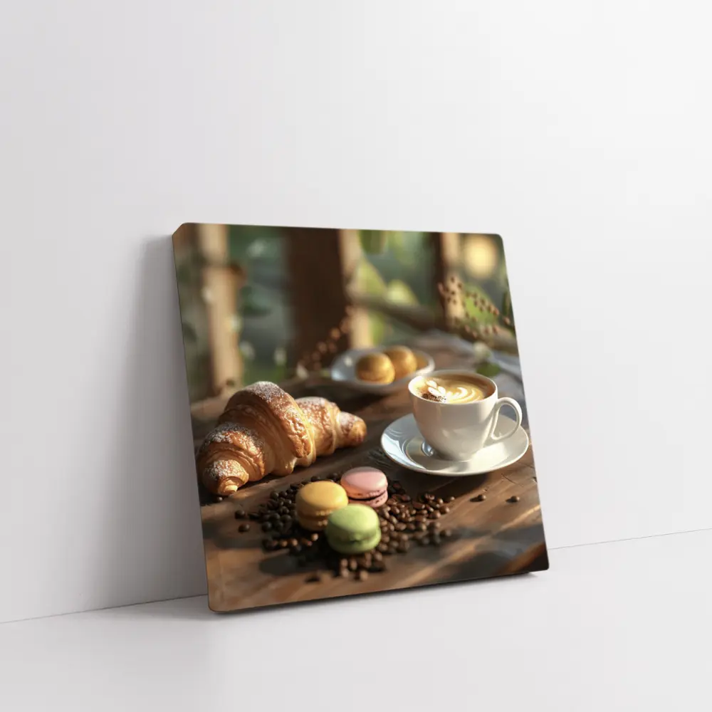 Croissant Latte Macarons Cozy Cafe Morning – Wall Art